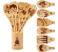 BOZICRE Harry Gifts for Women Kitchen Accessories Wooden Spoons for Cooking Utensils Set 7pcs Magic Wizard Harr Potter Spoon for Wedding&Housewarming-Wooden Spatula for Birthday Gift