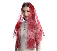 Bozidol Catholic Mantilla Mass Veil Church Lace Veil Chapel Head Covering Velos para ir a la iglesia with Hairclips (Red)