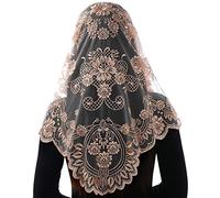 Bozidol Spanish Style Catholic Mass Mantillas Veil for Prayer Floral Orthodox Head Coverings Shawl Chapel Veils (Champagne)