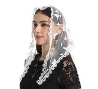 Bozidol Triangle Lace Mantilla Veil: White Short Butterfly Lace Mantillas for Church Women Catholic Chapel Veils Latin Mass Head Covering
