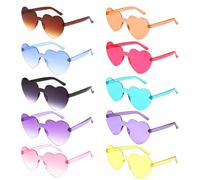 BOZILY 10 Pcs Heart Sunglasses Rimless Rave Glasses Retro Round Sunglasses Multipack Heart Shaped Glasses for Adults and Kids