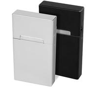 BOZILY 2 Pcs Cigarette Case, Aluminum Cigarette Box Holder Lightweight Cigarette Box for Whole Package 10cm Cigarettes 20Pcs Men and Women(Silver & Black)