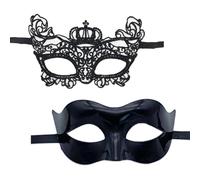 BOZILY 2 Piece Black Masquerade Mask,Halloween Couple's Venetian Masks Set Sexy Lace Eyemask Black Swan Mask Mardi Gras Mask for Women and Men for Chrismas day Easter Day