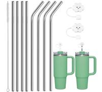 BOZILY 8 Pack Stainless Steel Replacement Straws for Stanley 40oz Adventure Tumbler, BPA-Free Reusable Straws with Cleaning Brush and 2 Straw Covers for Stanley Cup Accessories