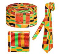 BOZILY African Kente 3-Piece Set for Men - Handmade 100% Cotton Tie, Bow Tie & Adjustable Hat | Premium Accessories for Weddings, Graduations, Formal Events