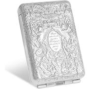 BOZILY Retro European Vintage Metal Cigarette Case Holder - Personalised Angel Garden Design, Holds 14 Cigarettes 84mm (Silver)