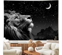 Boziqr Cool Lion Space Stars Moon Tapestry For Men - Aesthetic Black Wall Hanging For Bedroom, Living Room, Dorm Room Decor - 80x60 Inches