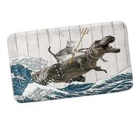 Boziqr Funny Cat Bath Mat, Cool Cat Dinosaur Japanese Ocean Wave Decor Soft Bathroom Rugs, Rustic Wooden Farmhouse Bath Mat, 17 x 29 Inches