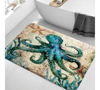Boziqr Vintage Nautical Octopus Bathroom Rugs Retro Ocean Beach Bath Mat Water Absorbent Non Slip Shower Mat Memory Foam Bath Rugs for Bathroom Decor 29×17 Inch