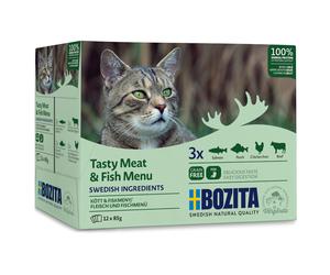 Bozita Chunks in Jelly Pouches Mixed Packs 12 x 85g - Mixed Pack: Fish & Meat Menu (4 varieties)