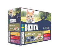 BOZITA Mousse Farm Mix 12 x 85g - Gourmet Wet Cat Food in Small Doses - with Postbiotics to Support Healthy Gut Flora with Chicken, Beef and Turkey - Complete Food