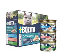 BOZITA Mousse Ocean Mix - Gourmet Wet Cat Food in Small Doses 12 x 85g - with Postbiotics to Support Healthy Gut Flora with Tuna, Salmon and Salmon