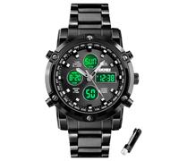 BOZLUN Mens Wrist Watch,Waterproof Military Analog Digital Watches with LED Multi Time Chronograph,Stainless Steel Business Watches for Men