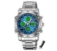 BOZLUN Mens Wrist Watch,Waterproof Military Analog Digital Watches with LED Multi Time Chronograph,Stainless Steel Business Watches for Men