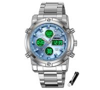 BOZLUN Mens Wrist Watch,Waterproof Military Analog Digital Watches with LED Multi Time Chronograph,Stainless Steel Business Watches for Men