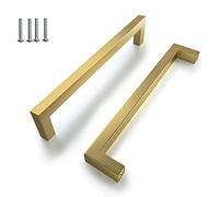 BOZONLI 2pcs Gold Handles for Cupboards & Draws, Square Stainless Steel Door Handles Kitchen Cabinet Drawer Pull Handles 224mm Hole Centers