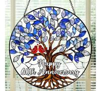 Bozspacer 60th Wedding Anniversary Stained Glass Suncatcher, 6x6' Diamond Anniversary Decorations, 60th Celebration Marriage Gifts for Parents, Couple, Wife & Husband, 60 Wedding Milestone Keepsake