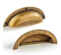 BOZWELL 3 Inch（76mm） Hole Center Antique Brass Heavy Duty Solid Cabinet Cup Pulls, Vintage Brass Kitchen Drawer Handles Cup for Cupboard Hardware Handles 6 Pack BZ2501