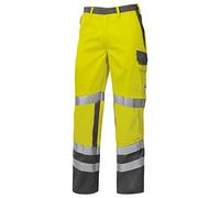 BP 2213-840-8653-33s Work Trousers with Elastic Back Panel, 31% Polyester/28% Modacrylic/20% Viscose/20% Aramid/1% Other Fibres, Warning Yellow/Dark Grey, 33S Size
