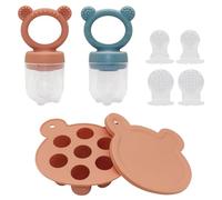 BPA Free Baby Fruit Feeder Pacifier with Silicone Freezer Trays, 10Pcs Self Feeding Kit for 6-12 Months, Teething Relief & Baby-Led Weaning Starter Set