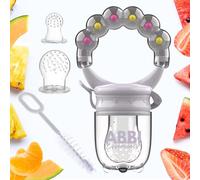 BPA-Free Baby Nibbler | Complete Kit 1 Purple Nibbler + 3 Teats [3 Sizes] + Cleaning Brush | From 4 Months Mixed Colour | Diversification Baby Teether Ring Dummy 1st Age