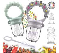BPA-Free Baby Nibbler | Complete Kit 2 Nibblers + 6 Teats [3 Sizes] + Cleaning Brush | From 4 Months Mixed Colours | Diversification Gift Baby Teether Ring Dummy 1st Age