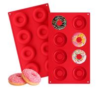 BPA Free Silicone Donut Molds for Baking:Silicone Donut Pan for Cake Biscuit Bagels,6/8/18 Doughnuts (red, 8 Doughnuts)