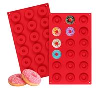 BPA Free Silicone Donut Molds for Baking:Silicone Donut Pan for Cake Biscuit Bagels,6/8/18 Doughnuts (red, 18 Doughnuts)
