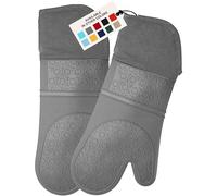 BPA-Free Soft Silicone Oven Mitts - Ultra Heat Resistant Oven Mitts with Thick Cotton Liner - Extra Long Slip Resistant Pot Holders, Flexible Oven Gloves - Gray 14.7"