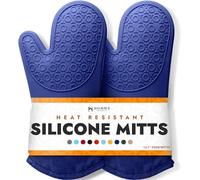 BPA-Free Soft Silicone Oven Mitts - Ultra Heat Resistant Oven Mitts with Thick Cotton Liner - Extra Long Slip Resistant Pot Holders, Flexible Oven Gloves - Navy 14.7"