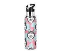 BPA-Free Sport Water Bottle 32 Oz, Insulated Water Bottle for Gym Outdoor Travel School, Black White Husky Dog