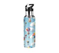 BPA-Free Sport Water Bottle 32 Oz, Stainless Steel Vacuum Insulated Water Bottle for Gym Outdoor Travel School, Cute Cats Hot Air Balloons