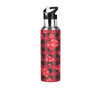 BPA-Free Sport Water Bottle Insulated 32 Oz, Stainless Steel Vacuum Insulated Water Bottle for Gym Outdoor Travel School, Classic Buffalo Plaid Red Black