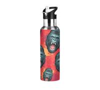 BPA-Free Sports Water Bottle 32 Oz, Stainless Steel Vacuum Insulated Water Bottle for Gym Outdoor Travel School, Roaring Gorilla Red