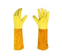 BPABDEITR Gardening And Welding Long Sleeve Leather Gauntlet Gloves Yellow Multiple Sizes(M)
