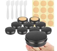BPackGo 10 Pcs 100ml - D83mm x H28mm Aluminium Tin with Lids, Matt black Aluminium Tin Jars with Lids, Lip Balm Tins, Sample Pots for Candles, Cream, Powder, Cosmetics with Labels and Spatulas