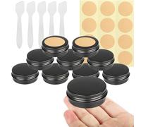 BPackGo 10 Pcs 30ml - D52mm x H21mm Aluminium Tin with Lids, Matt black Aluminium Tin Jars with Lids, Lip Balm Tins, Sample Pots for Candles, Cream, Powder, Cosmetics with Labels and Spatulas