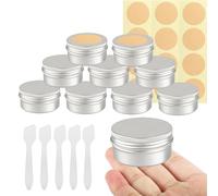 BPackGo 10 Pcs 50ml Silver - D57mm x H28mm Aluminium Tin with Lids, Aluminium Tin Jars with Lids, Lip Balm Tins, Sample Pots for Candles, Cream, Powder, Cosmetics with Labels and Spatulas
