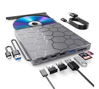 BPAKDU External CD/D1VD Drive for Laptop, DVD Player for Laptop, 8 in 1 USB 3.0 Ultra-Slim Portable (gunmetalgrey)