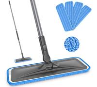 BPAWA Microfibre Mops for Cleaning Floors: Flat Floor Mop with 4 Washable Pads Wet Dry Mopping for Hard Wood Laminate Tile Vinyl Home Kitchen Surfaces Walls - 150cm Adjustable Handle