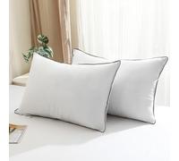 BPC Down Feather Bed Pillow - Medium Firm Pillows King Size Set of 2, Luxury 600TC 100% Organic Cotton White Shell, Cooling Hotel Collection Bed Pillows for Side Back or Stomach Sleepers