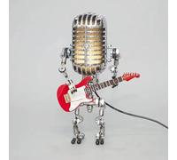 Bpetga Handcrafted Metal Microphone Guitar Robot Ornament with LED Lighting for Music Enthusiasts (red)