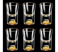 BPFY 6 Pack 20ml (0.67 oz) Shot Glasses, Crystal Shot Glass Set Decorated with 24K Gold Flakes, Glass Shot Cups for Whiskey, Tequila, Vodka, Mini Shot Glass Perfect for Party, Bar, Club