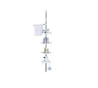 BPIL Adjustable 4-Tier Telescopic Pole Corner Shelf - Rustproof Bathroom Shower Storage Rack, No-Drill Organizer Caddy with Triangular Shelves for Toiletries, Space-Saving, Silver