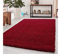 BPIL Living Room Rugs - 5cm Extra Thick Shaggy Rug - Soft Plain Area Rug, Luxurious Modern Carpet for Hall, Bedroom, Kitchen (Red, 120x170 cm)