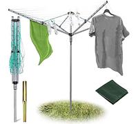 BPIL Rotary Washing Line - Heavy Duty 4 Arm Outdoor Clothes Airer - 40/50/60M Portable Washing Line Dryer with Metal Ground Spike and Waterproof Protective Cover (40m)