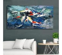 BPJSTU Koi Fish Painting wall art Gray Red Fish Green Lotus Leaf Wall Art Painting on Canvas Prints Home Decor For Living Room(50x100cm/ Frameless)