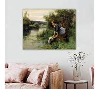 BPJSTU Laundress by the Water's Edge by Daniel Ridgway Knight Canvas Prints Painting Picture Wall Artwork Decor Home Decoration(60x75cm/No Framed)