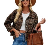 BPKKLLSU Denim Jackets Women Women'S Denim Jacket Leopard Print Denim Jacket Button Denim Jacket Casual Denim Jacket-Leopard Print-M