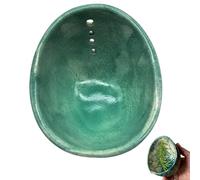 Bpoeee Handmade Ceramic Herb Stripper Bowl, with Different Hole Sizes for Separating Leaves and Stems, 4-Slot Pottery Herb Stripper for Peeling The Stemmed Leaves (Cyan)